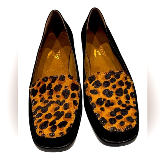 AEROSOLES HEELREST LEOPARD PRINT CALF HAIR LOAFERS BLACK SIZE 6 - Picture 2 of 7